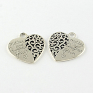 Heart with Words Tibetan Style Alloy Pendants, Lead Free & Cadmium Free, Antique Silver, 29x28x2mm, Hole: 3.5mm, about 100pcs/500g(TIBEP-S295-43AS-RS)