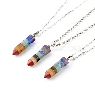 Bullet Natural Gemstone Pointed Pendant Necklaces Sets, with 304 Stainless Steel Cable Chains & Rolo Chains & Teist Chains, Stainless Steel Color, 17.32 inch(44cm), 3pcs/set(NJEW-JN03526)