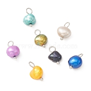 Dyed Natural Cultured Freshwater Pearl Charms, Two Sides Polished, with Brass Loops, Mixed Color, Platinum, 11.5~12.5x7~8x4~6mm, Hole: 2.2mm(PALLOY-JF02133-02)
