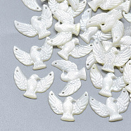 Natural White Shell Mother of Pearl Shell Charms, Carved Eagle, Seashell Color, 14.5x18x2.5mm, Hole: 0.8mm(SSHEL-S264-012)