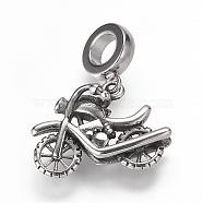 304 Stainless Steel European Dangle Charms, Large Hole Pendants, Motorbike/Motorcycle, Antique Silver, 27mm, Hole: 5mm, Pendant: 17x22x7mm(OPDL-K001-02AS)