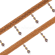 Polyester Ribbons, with Plastic Beads Tassel, Saddle Brown, 1 inch(24mm), 4 yards/bag(OCOR-BC0002-17)