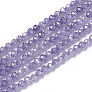 Cubic Zirconia Beads Strands, Faceted, Round, Medium Purple, 3x2.5~3mm, Hole: 0.3mm, about 114~141pcs/strand, 15.1~16.4 inch(38.4~41.8cm)(G-F596-48E-3mm)