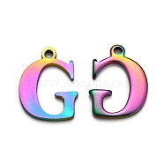 Ion Plating(IP) 304 Stainless Steel Alphabet Charms, Rainbow Color, Letter.G, 12x8.5x1mm, Hole: 1mm(STAS-H122-G-M)
