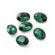 Glass Rhinestone Cabochons, Pointed Back & Silver Back Plated, Oval, Emerald, 14x10x5mm(GGLA-P002-02A-02)