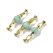 Natural Amazonite with Brass Fold Over Clasps, Real 18K Gold Plated, Long-Lasting Plated, Rack Plating, Round, 38mm(G-G141-03G-02)