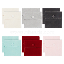 12Pcs 6 Colors Square Velvet Jewelry Bags, with Snap Fastener, Mixed Color, 10x10x1cm, about 2pcs/color(TP-NB0001-60)