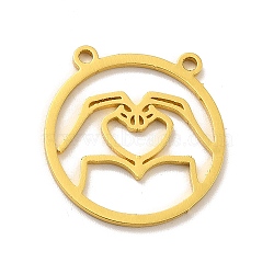 201 Stainless Steel Outline Pendants, Flat Round with Heart Charm, Golden, 19.5x19x1mm, Hole: 1.4mm(STAS-E175-02G)