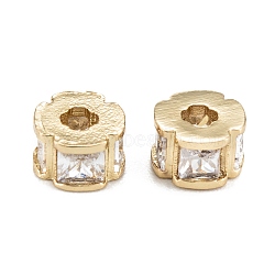 Brass Micro Pave Clear Cubic Zirconia Beads, with Enamel and Jump Ring, Long-Lasting Plated, Rondelle, Real 18K Gold Plated, 6x4mm, Hole: 1.9mm(ZIRC-L101-07G)
