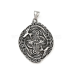 304 Stainless Steel Wolves Skoll & Hati Sons Of Fenrir Norse Pendants, Antique Silver, 49x38x2mm, Hole: 7.5x4mm(STAS-P309-26AS)