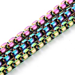 Ion Plating(IP) 304 Stainless Steel Box Chains, Unwelded, with Spool, Rainbow Color, 2.5x3x3mm, 32.8 Feet(10m)/roll(CHS-H031-01MC)