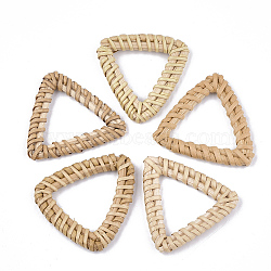 Handmade Reed Cane/Rattan Woven Linking Rings, For Making Straw Earrings and Necklaces, Triangle, BurlyWood, 38~45x37~47x4~6mm, Inner Measure: 18~28x20~30mm(X-WOVE-T006-139)
