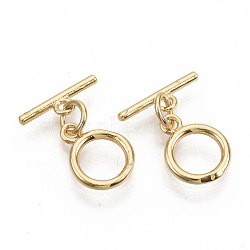 Brass Toggle Clasps, with Jump Rings, Nickel Free, Ring, Real 18K Gold Plated, Ring: 12x9x1.5mm, Hole: 1.2mm, Bar: 12.5x1.5mm, Hole: 1.2mm, Jump Ring: 5x0.8mm.(KK-T051-25G-NF)