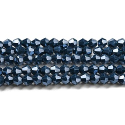 Opaque Solid Color Electroplate Glass Beads Strands, Pearl Luster Plated, Faceted, Bicone, Prussian Blue, 4x4mm, Hole: 0.8mm, about 82~85pcs/strand, 12.01~12.2 inch(30.5~31cm)(EGLA-A039-P4mm-A09)