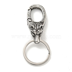 Tibetan Style 316 Surgical Stainless Steel Fittings with 304 Stainless Steel Key Ring, Animal, Wolf, 70.5mm(FIND-Q101-09AS-05)