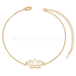 SHEGRACE 925 Sterling Silver Link Anklets, with Cable Chain, Lotus, Real 18K Gold Plated, 8-1/4 inch(21cm)(JA123C)