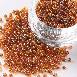 12/0 Round Glass Seed Beads, Transparent Colours Rainbow, Round Hole, Dark Goldenrod, 12/0, 2mm, Hole: 1mm, about 3333pcs/50g, 50g/bag, 18bags/2pounds(SEED-US0003-2mm-162C)