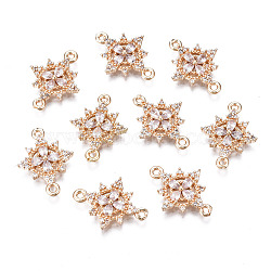 Brass Micro Pave Clear Cubic Zirconia Links Connectors, Long-Lasting Plated, Cadmium Free & Lead Free, Flower, Light Gold, 17.5x13x2.5mm, Hole: 1.2mm(X-KK-S359-146-RS)