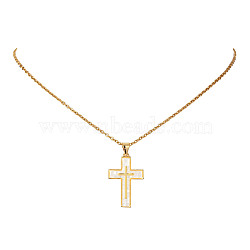 Natural Shell Cross Pendant Necklace with 304 Stainless Steel Chains, Golden, 15.94 inch(40.5cm)(NJEW-JN04435)