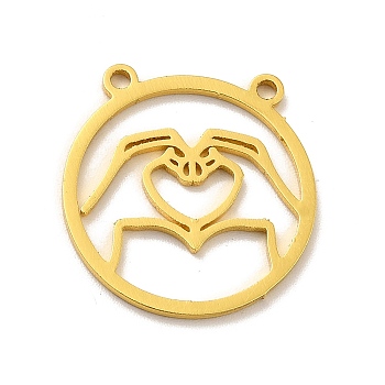 201 Stainless Steel Outline Pendants, Flat Round with Heart Charm, Golden, 19.5x19x1mm, Hole: 1.4mm