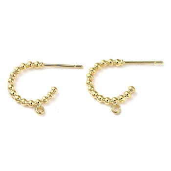 Brass Ring Stud Earring Findings, Half Hoop Earring Findings with Vertical Loops, Real 18K Gold Plated, 15.5x19x2mm, Hole: 1.4mm, Pin: 0.7mm