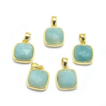 Natural Amazonite Pendants, with Golden Tone Brass Findings, Square, Faceted, 13x11x5mm, Hole: 3.5x5.5mm