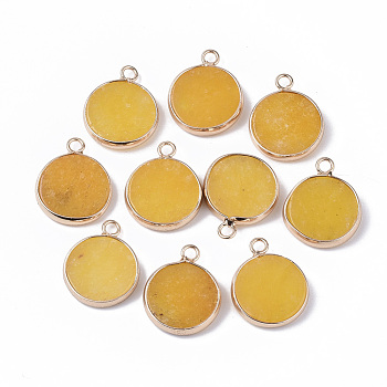 Natural White Jade Pendants, with Golden Tone Brass Open Back Bezel, Dyed, Flat Round, Gold, 20.5x16.5x4mm, Hole: 2mm