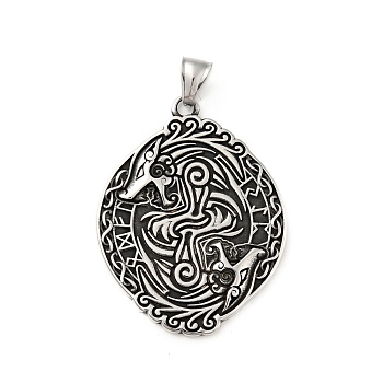 304 Stainless Steel Wolves Skoll & Hati Sons Of Fenrir Norse Pendants, Antique Silver, 49x38x2mm, Hole: 7.5x4mm