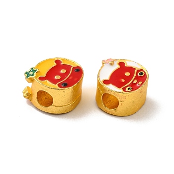 Rack Plating Alloy Enamel European Beads, Large Hole Beads, Cadmium Free & Lead Free, Matte Gold Color, Squirrel, Green, 11.5x11.5x8mm, Hole: 4mm