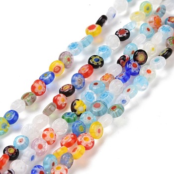 Handmade Lampwork Beads, Flat Round with Evil Eye, Mixed Color, 4.5x2.5mm, Hole: 0.6mm, about 90~100pcs/strand, 15.35''~15.75''(39~40cm)