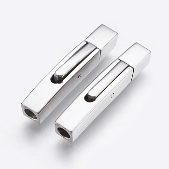 304 Stainless Steel Bayonet Clasps, Rectangle, Stainless Steel Color, 28x5mm, Hole: 3mm