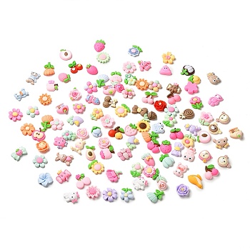 Opaque Resin Cabochons, Cherry Strawberry Flower Bowknot, Mixed Shapes, 16.5~31x16.5~27x6~10mm