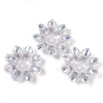 Transparent Acrylic Beads, Faceted, Flower, Half Plated, White, 37x35x8.5mm, Hole: 4.9mm