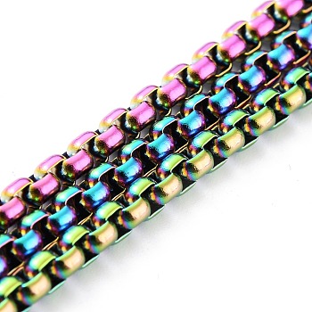 Ion Plating(IP) 304 Stainless Steel Box Chains, Unwelded, with Spool, Rainbow Color, 2.5x3x3mm, 32.8 Feet(10m)/roll
