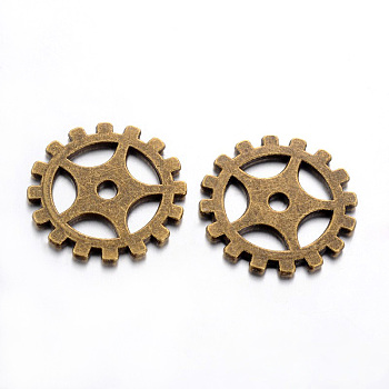 Tibetan Style Alloy Gear Pendants, Steampunk Charms, Cadmium Free & Nickel Free & Lead Free, Antique Bronze, 19x1mm, Hole: 2.5mm