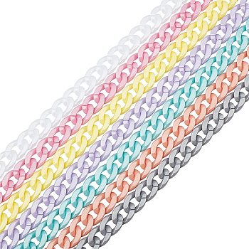 Elite 7 Strands 7 Colors Handmade Opaque Acrylic Curb Chains,Twisted Link Chain, Mixed Color, 23x16.5x4mm, 1 strand/color, about 39.37 inch(1m)/strand