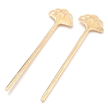 Alloy Hair Sticks, Flower, Cadmium Free & Nickel Free & Lead Free, Real 14K Gold Plated, 158x41.5x4.5mm