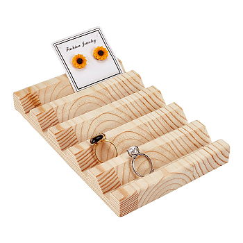 5-Slot Rectangle Wood Jewelry Slotted Display Stands, Wooden Jewelry Organizer Holder for Rings, Earring Display Cards and Photo, Home Decorations, Navajo White, 18x11.9x2cm, Groove: 0.9cm