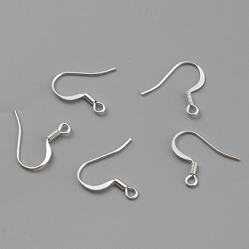 Brass Earring Hooks, Ear Wire, with Horizontal Loop, 925 Sterling Silver Plated, 16~18x16~18x1.5mm, Hole: 2mm, Pin: 0.8mm