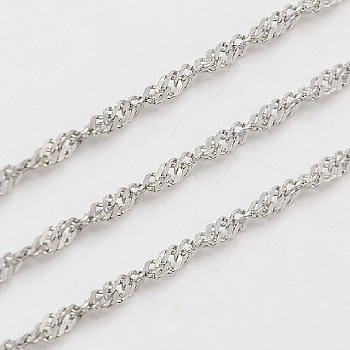 304 Stainless Steel Singapore Chains, Water Wave Chains, Soldered, Faceted, Stainless Steel Color, 1.6mm