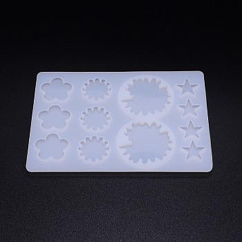 Silicone Molds, Hair Accessories Molds, For DIY Clamp Decoration, UV Resin & Epoxy Resin Jewelry Making, Flower and Star, White, 160x112x5.5mm