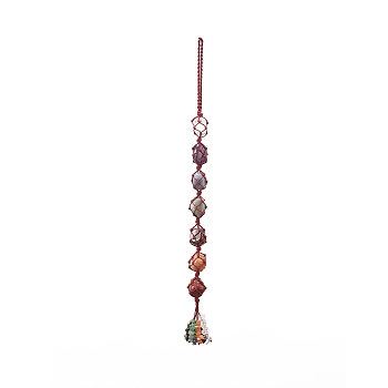 7 Chakra Gemstone Hanging Decorations, Yoga Meditation Hanging for Wall Home Decor Car Window Hanging Ornament, Indian Red, 320~330mm