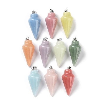 Synthetic Noctilucent Stone/Luminous Stone Pendants, Glow in the Dark Cone Charms with Stainless Steel Color Plated 201 Stainless Steel Snap on Bails, Mixed Color, 34x15mm, Hole: 7x4mm