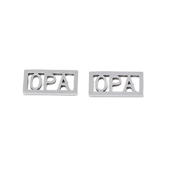 201 Stainless Steel Filigree Joiners, Rectangle with Word OPA, for Father's Day, Stainless Steel Color, 15x7.5x1mm