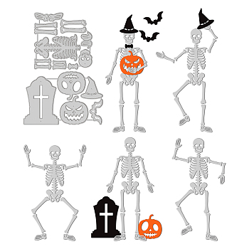 Halloween Theme Carbon Steel Cutting Dies Stencils, for DIY Scrapbooking, Photo Album, Decorative Embossing Paper Card, Stainless Steel Color, Pumpkin, Skeleton Pattern, 79~113x74~83x0.8mm, 2pcs/set