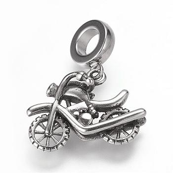 304 Stainless Steel European Dangle Charms, Large Hole Pendants, Motorbike/Motorcycle, Antique Silver, 27mm, Hole: 5mm, Pendant: 17x22x7mm