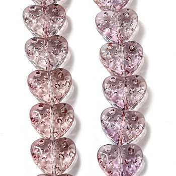 Glass Beads Strands, Heart, Old Rose, 13x15mm, Hole: 1mm, about 58pcs/strand, 27.56''(70cm)