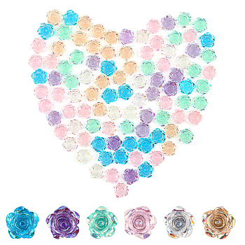 180Pcs 6 Colors Transparent Resin Cabochons, AB Color Plated, Rose Flower, Mixed Color, 15x14x6mm, 30pcs/color