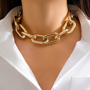 Chunky Aluminum Cable Chain Necklaces for Women, Golden, 10.75 inch(27.3cm)