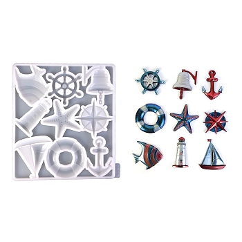 Ocean Theme Lighthouse Anchor Starfish DIY Wall Decoration Silicone Molds, Resin Casting Molds, for UV Resin, Epoxy Resin Craft Making, White, 235x205x10mm, Inner Diameter: 78~80x41.5~78mm